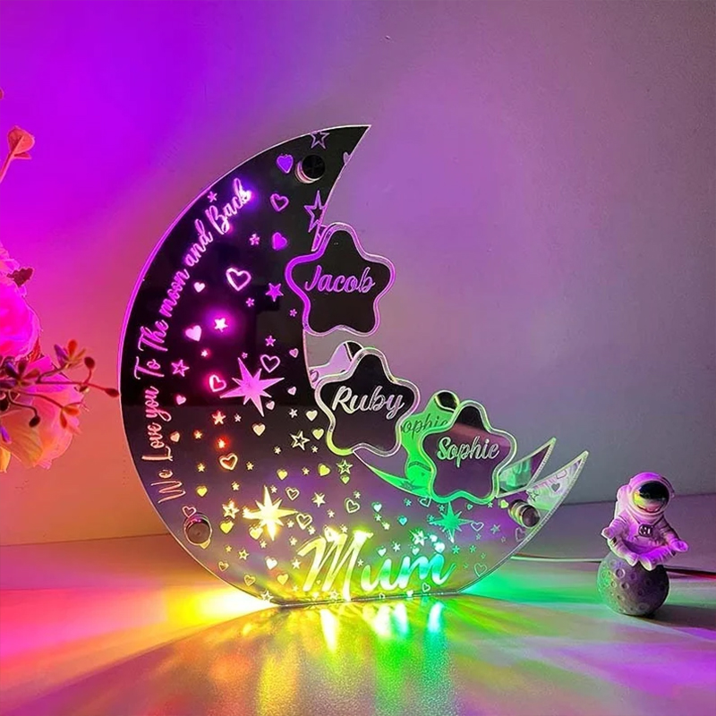 Personalized Moon Star Family Mirror Lamp