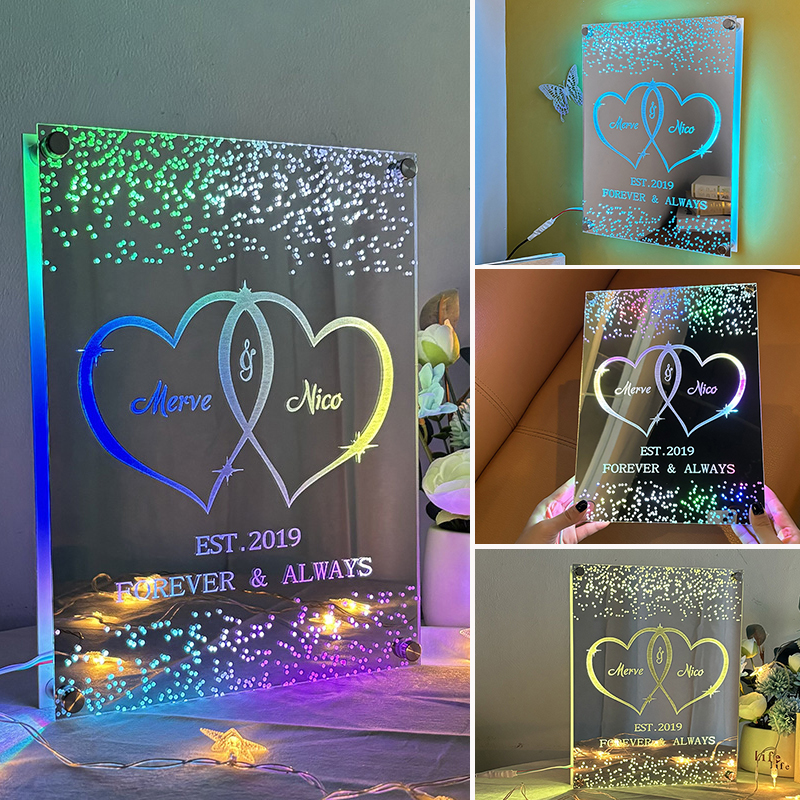 Personalized customized couple memorial mirror lamp