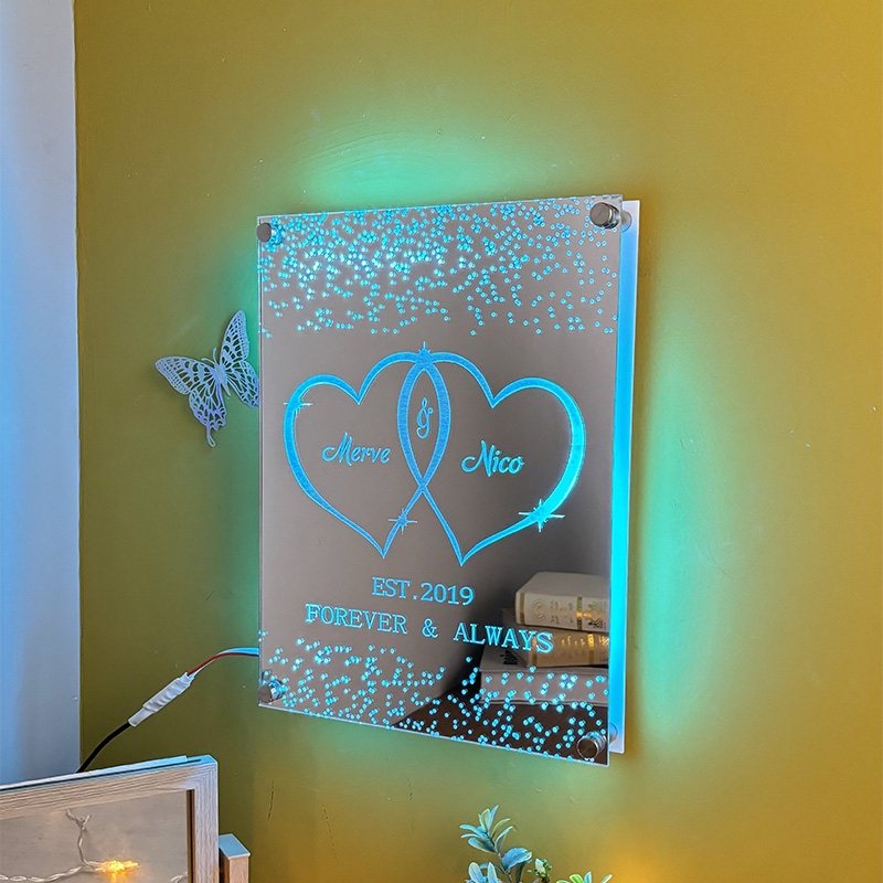 Personalized customized couple memorial mirror lamp